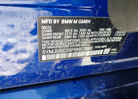 2023 BMW X5 M z USA, uszkodzony, nr VIN 5YMJU0C09P9N57880